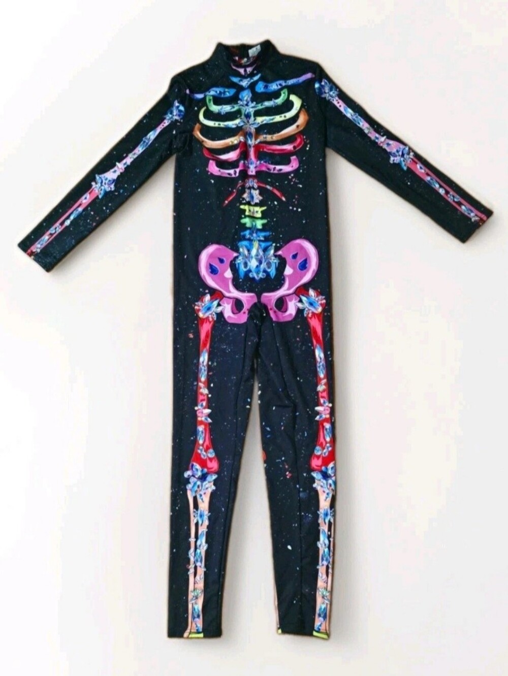 Colorful Skeleton Halloween Jumpsuit Costume Youth 13-14Y